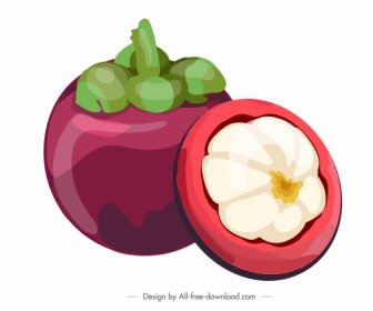 Mangostan-Frucht-Symbol Farbig Klassisches Design Geschnitten Skizze