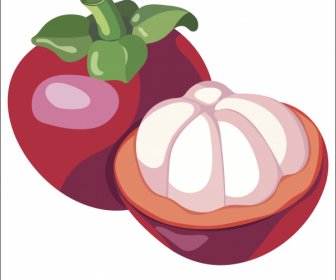 Mangosteen Fruit Icon Colored Classical 3d Cut Design