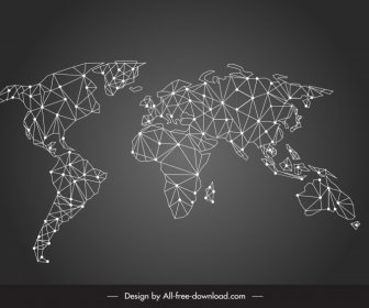 지도 세계 기호 다각형 디자인 점선 연결 스케치