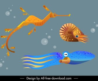 Marine Background Sea Species Sketch Colored Modern Design