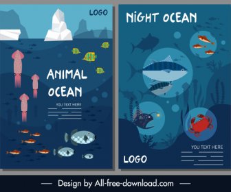 Marine Background Swimming Animals Sketch Colorful Design