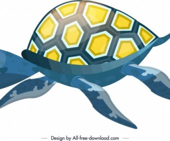 Marine Creature Background Turtle Icon Colorful Sketch