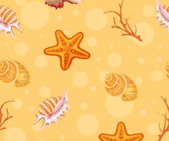 해양 생물 배경 쉘 불가사리 산호 아이콘 스케치