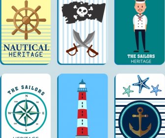 marine design elements steering wheel sailor anchor lighthouse