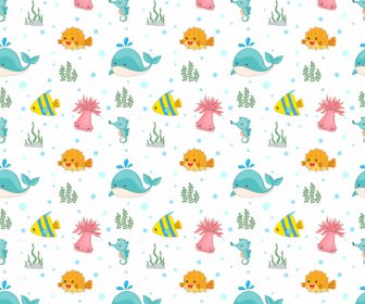 Marine Elements Pattern Colorful Flat Repeating Sketch