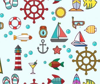 Marine Icons Design With Various Shapes And Colors