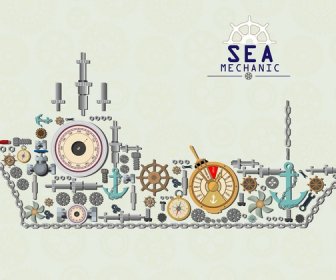 Schiffsmechaniker-Konzept Mit Design Mechanischer Schiffsteile