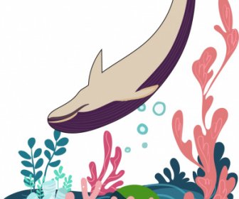 해양 그림 수영 고래 스케치 다채로운 고전