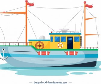 Ikon Kapal Laut Sketsa Datar Warna-warni
