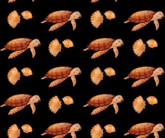 Marine Species Pattern Tortoise Shells Icons Repeating Design
