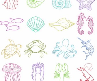 海洋シンボルアイコン種海洋要素手描きスケッチ
