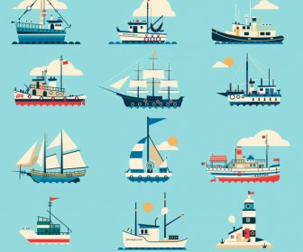 Naves Marítimas Iconos Clásico Boceto Moderno