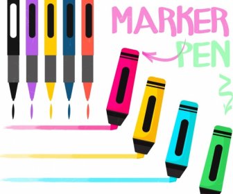 Marker Pens Advertising Colorful Icons Decoration