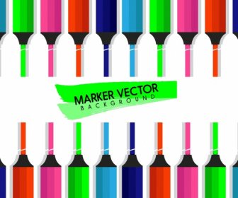 Marker Pens Background Colorful Icons Decor