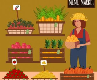 Frutas Hortalizas Mercado Publicidad Display Mujer Icono