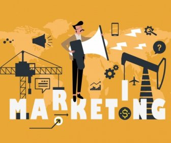 Marketing Background Man Megaphone Industrial Business Elements Icons