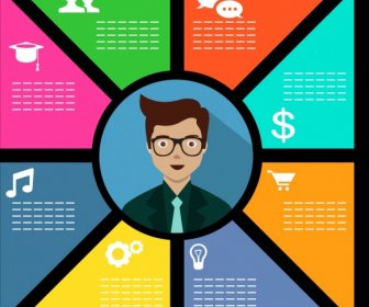 Marketing Concept Infographic Colored Flat Design Businessman Icon
