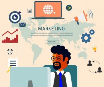 Marketing Design Elements Working Man Business Icons