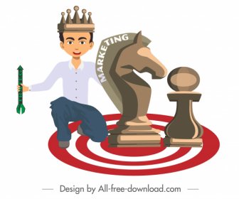 Marketing Strategy Background King Chess Pieces Icons Sketch