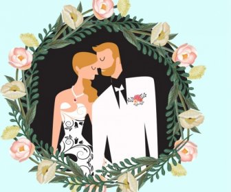 結婚背景新郎新婦バラ花輪アイコン装飾