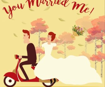 Laki-laki Latar Belakang Pernikahan Pengantin Skuter Ikon Desain Klasik
