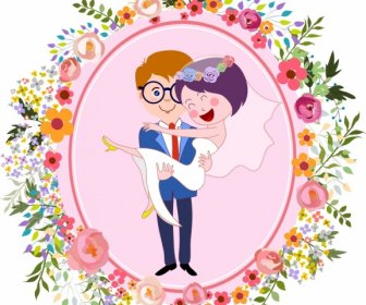 Marriage Background Happy Couple Icon Flowers Decor