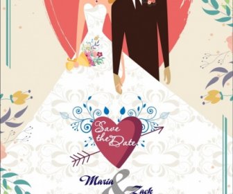 Marriage Banner Colorful Classical Design Bride Groom Icons