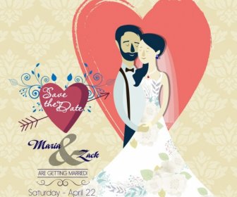 Marriage Banner Couple Icon Heart Flowers Decoration