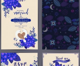 Marriage Card Template Purple Flowers Icons Nature Decor