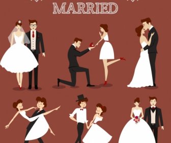 Marriage Couples Icons Collection Various Gestures