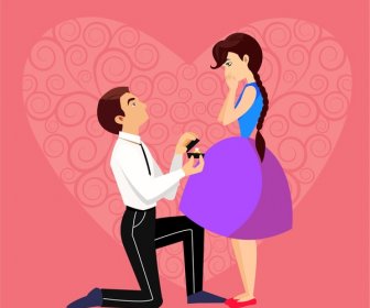 Marriage Engagement Drawing Design With Romantic Couple