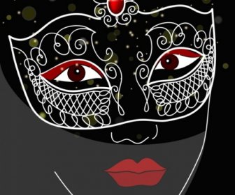 Mask Background Woman Face Sketch Bokeh Black Decor