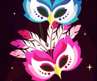 Mask Carnival Banner Sparkling Classical Design Owl Icon