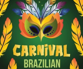 Mask Carnival Poster Yellow Feathers Decoration Brazil Flag