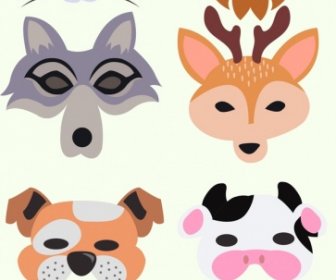 Mask Icons Collection Animal Faces Isolation