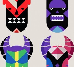 面具圖示收集五顏六色的古典設計恐怖裝飾
