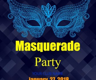 Masquerade Party Banner Mask Icon Dark Colored Design