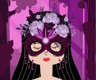 Mulher Mascarados Retrato Design Violeta Flores Decoração