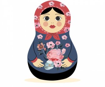 マトリョーシカロシアの人形のアイコンエレガントな花びらの衣装スケッチ