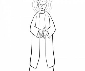 Matthew Christian Apostle Icon Preto Branco Vintage Esboço De Personagem De Desenho Animado