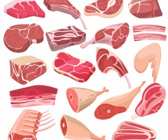 ícones De Alimentos De Carne Colorido 3d Esboço