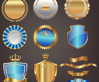 Elemen Desain Medali Gaya Kerajaan Berbagai Bentuk Mengkilap