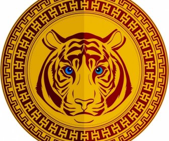 Medal Template Tiger Icon Classical Decoration