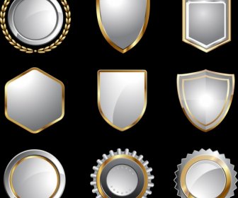 Medaillensammlung Vorlagen Verschiedenen Formen Glänzend Silber Design