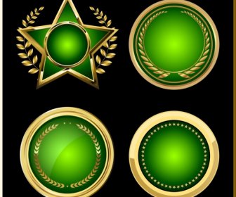 Medalla Redonda Verde Brillante Estrella De Diseño De Plantillas De Iconos