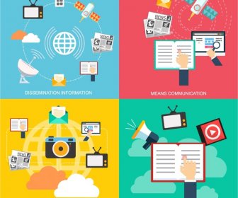 Media Design Concepts Isolated In Flat Colored Illustration