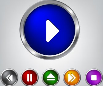 media player button sets shiny multicolors circles