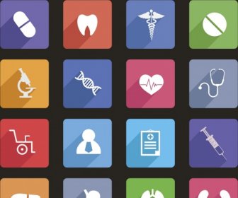 медицинские иконки коллекция различные цветные символ изоляции