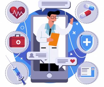 Medical Service Background Smartphone Clinic Elements Sketch