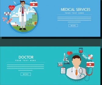 Medical Service Banners Webpage Design Doctor Icon